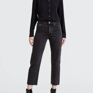 Levi's Wedgie Straight Black Raw Hem Jeans Size 28